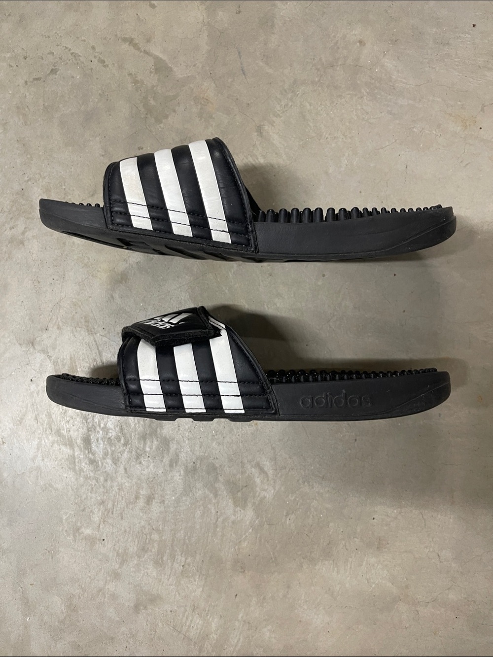 adidas Black Slide Sandals with White Stripes - Picture 4 of 6